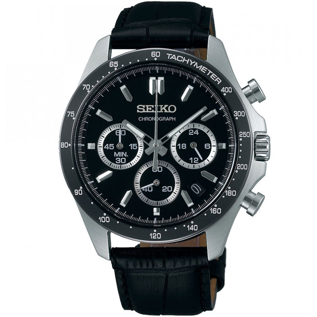 Seiko JDM Spirit Selection SBTR021 Black Dial Chronograph Quartz Mens Leather Watch -Seiko