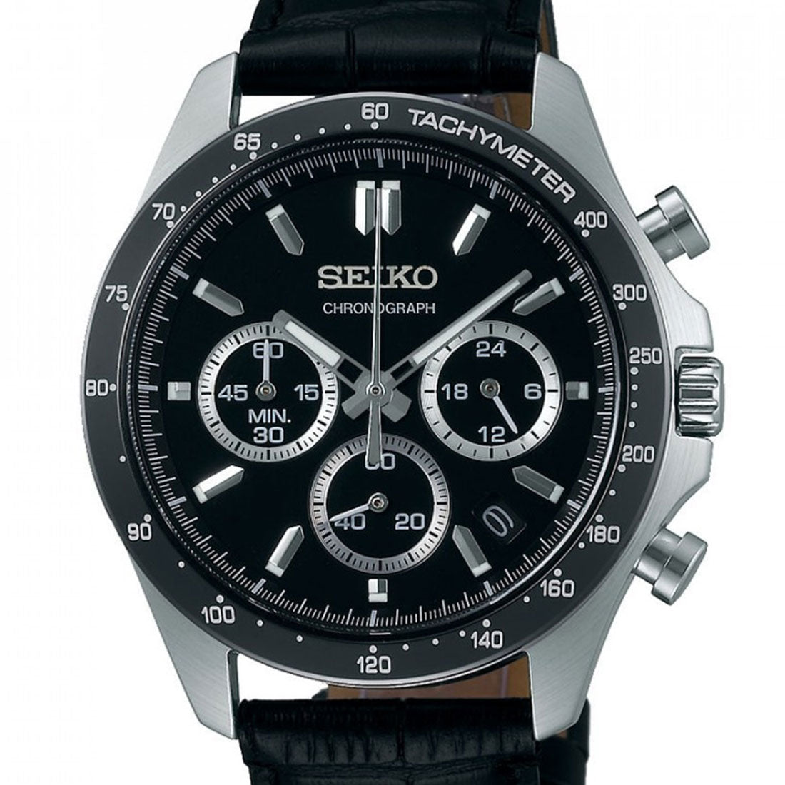 Seiko JDM Spirit Selection SBTR021 Black Dial Chronograph Quartz Mens Leather Watch -Seiko