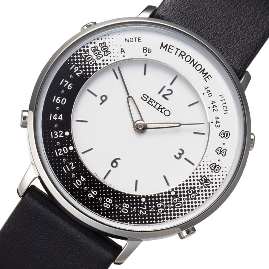 Seiko Metronome Black Leather SMW001B White Dial Casual Watch -Seiko