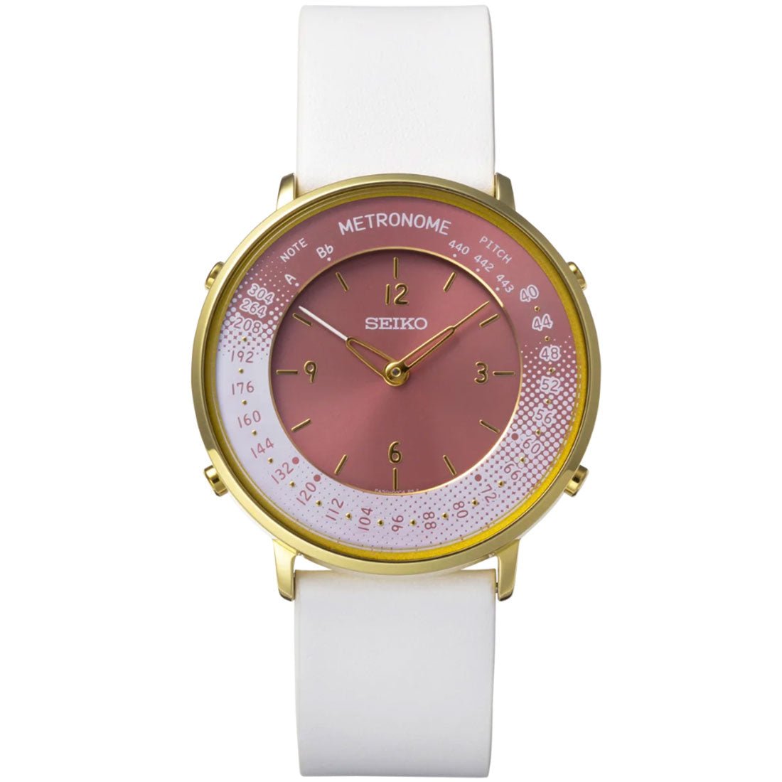 Seiko Metronome Pink Dial SMW002B White Leather Casual Watch -Seiko