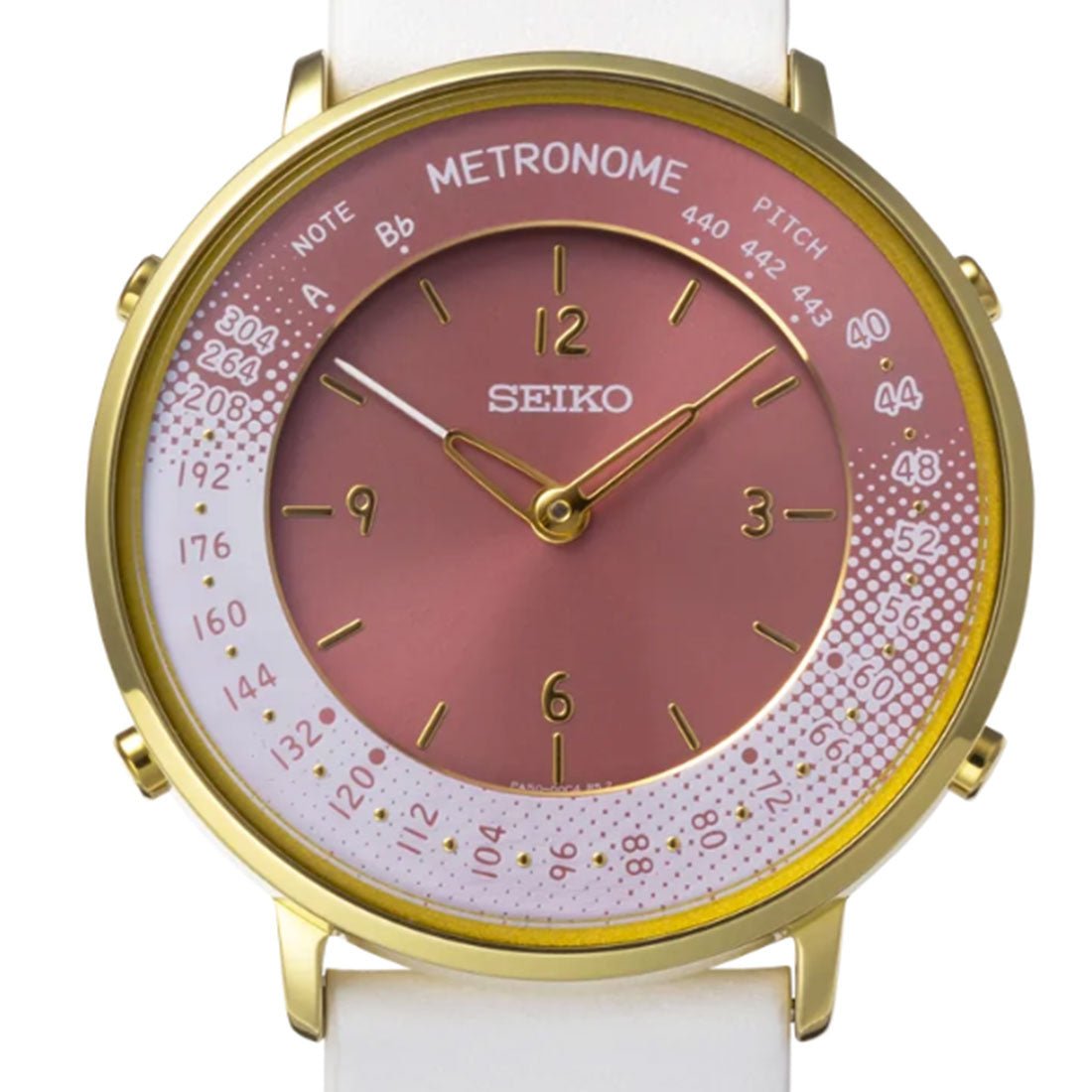 Seiko Metronome Pink Dial SMW002B White Leather Casual Watch -Seiko