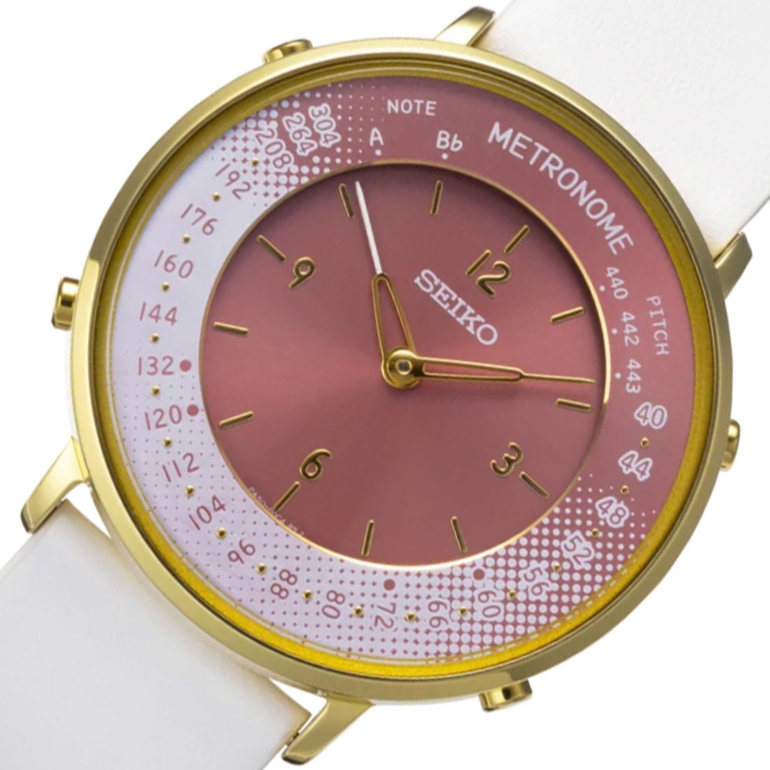 Seiko Metronome Pink Dial SMW002B White Leather Casual Watch -Seiko