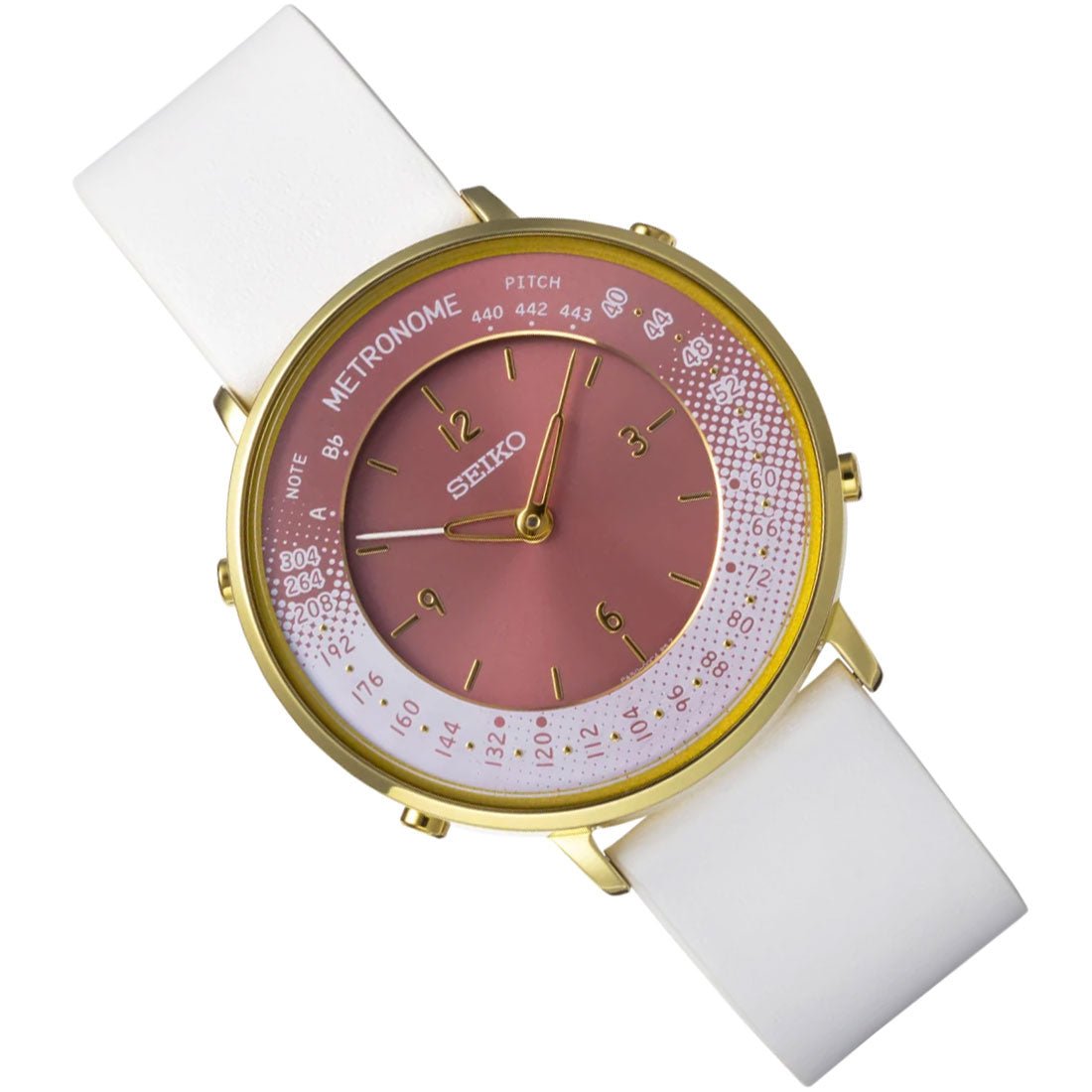 Seiko Metronome Pink Dial SMW002B White Leather Casual Watch -Seiko