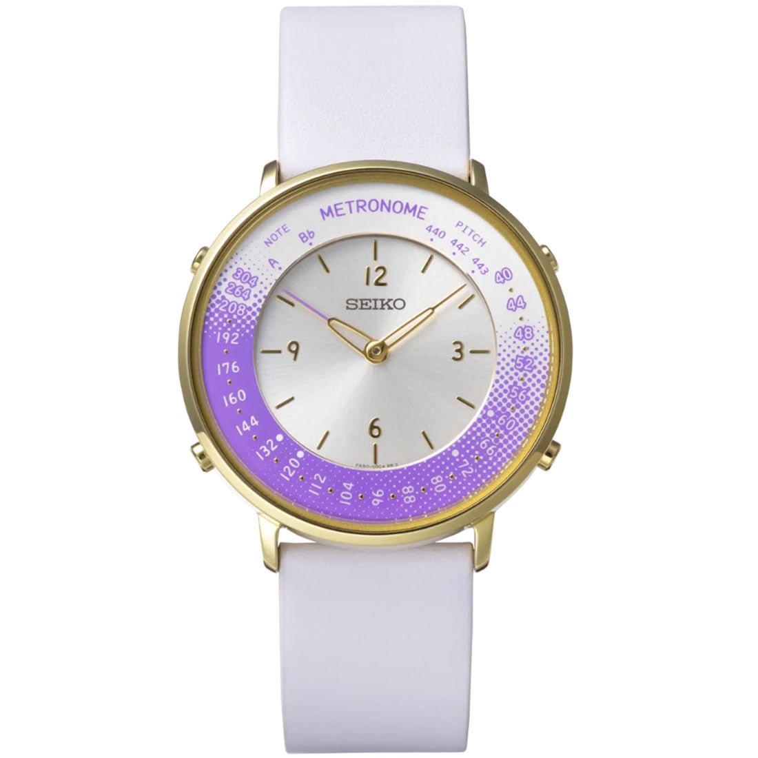 Seiko Metronome Purple Dial SMW003B White Leather Casual Watch -Seiko