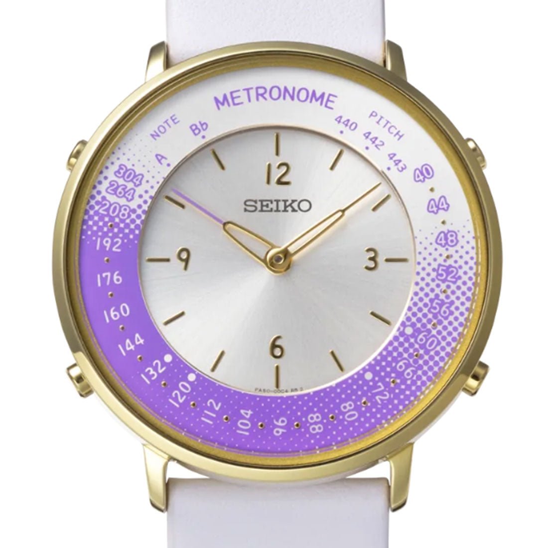Seiko Metronome Purple Dial SMW003B White Leather Casual Watch -Seiko