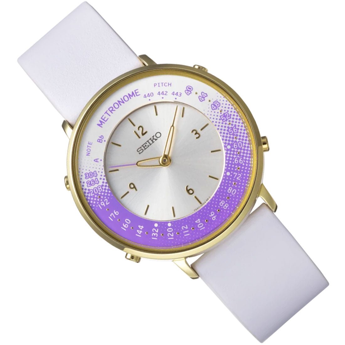 Seiko Metronome Purple Dial SMW003B White Leather Casual Watch -Seiko