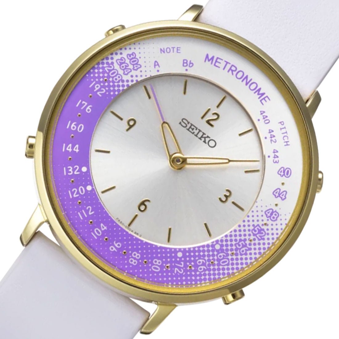 Seiko Metronome Purple Dial SMW003B White Leather Casual Watch -Seiko