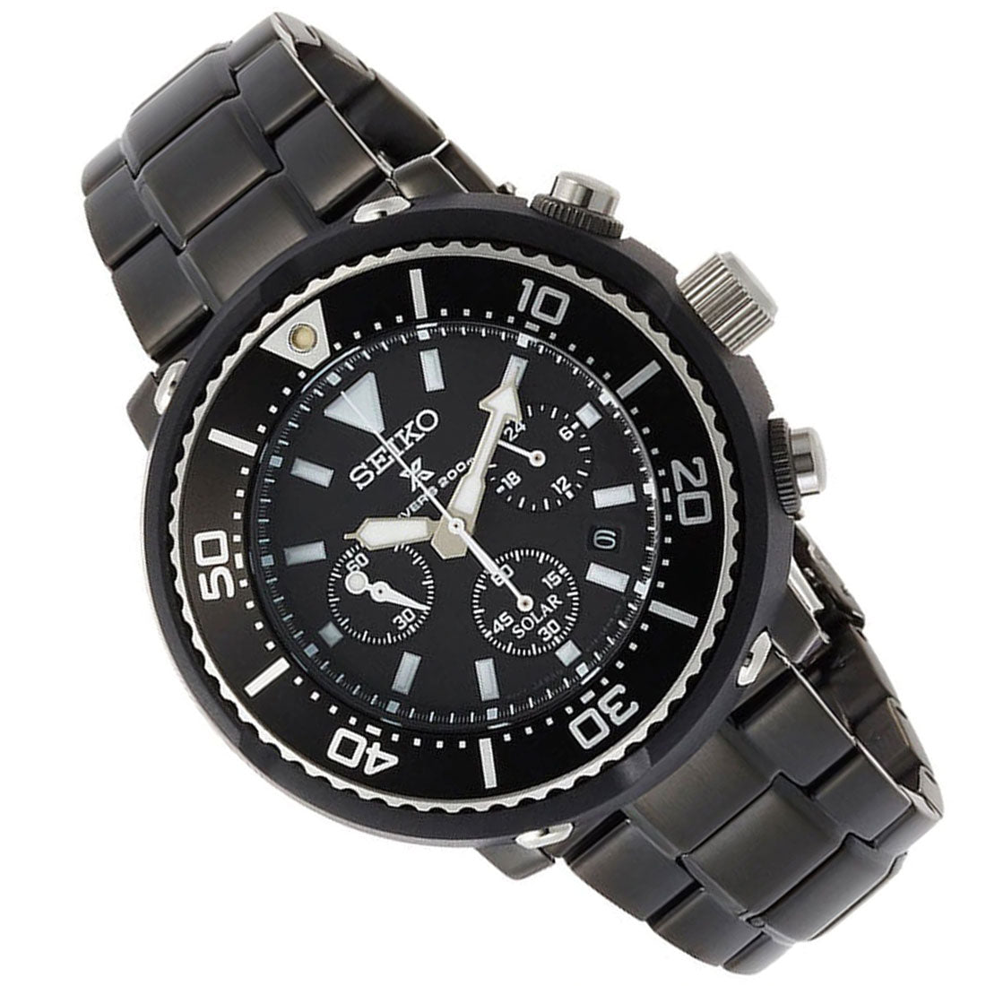 Seiko Prospex JDM SBDL035 Solar Chronograph Black Dial Mens Watch -Seiko