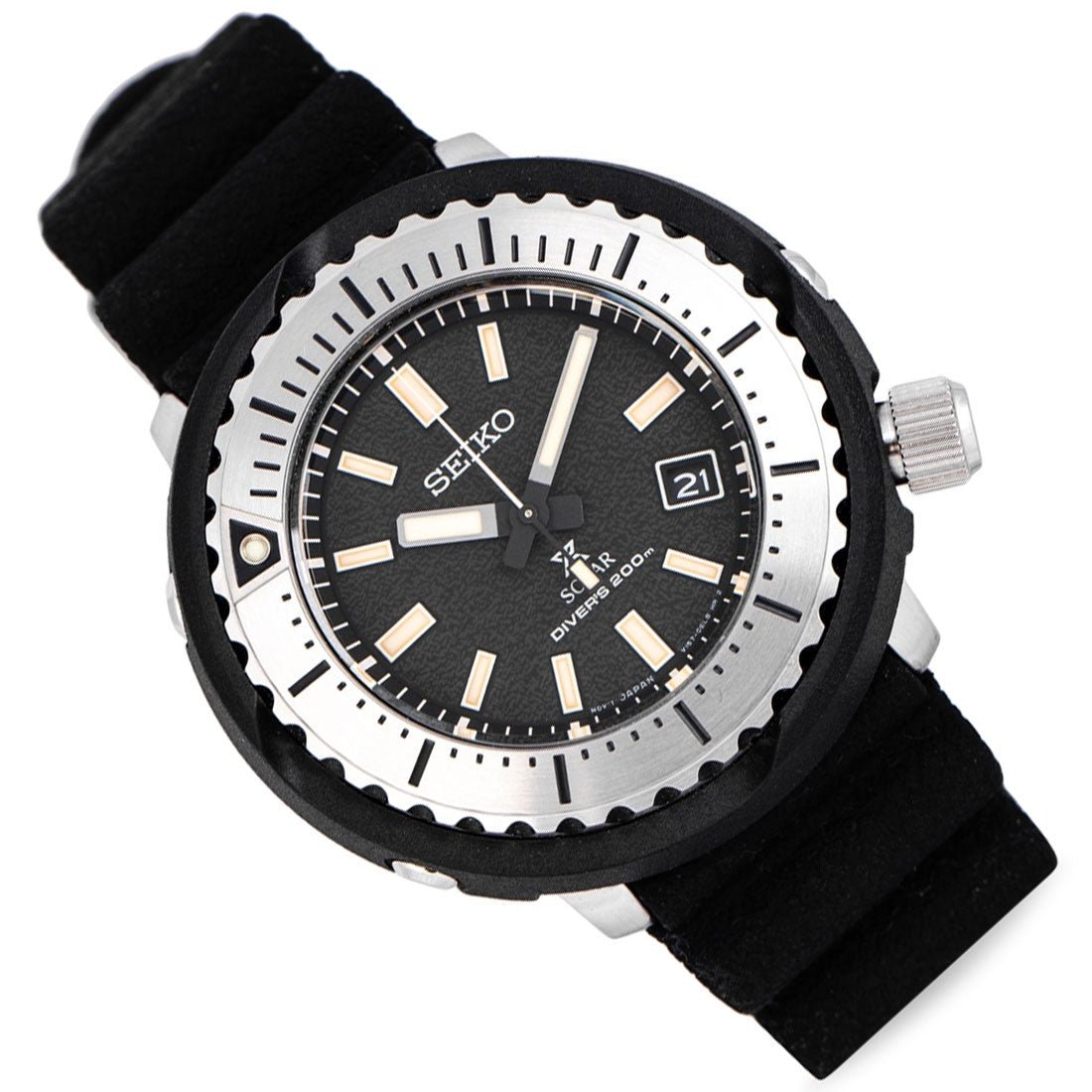 Seiko Prospex Solar SNE541P1 SNE541 SNE541P Black Silicone Sports Dive Watch -Seiko