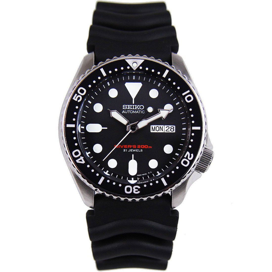 Seiko SKX007K1 SKX007 SKX007K Automatic Black Dial Rubber Strap Divers Watch -Seiko