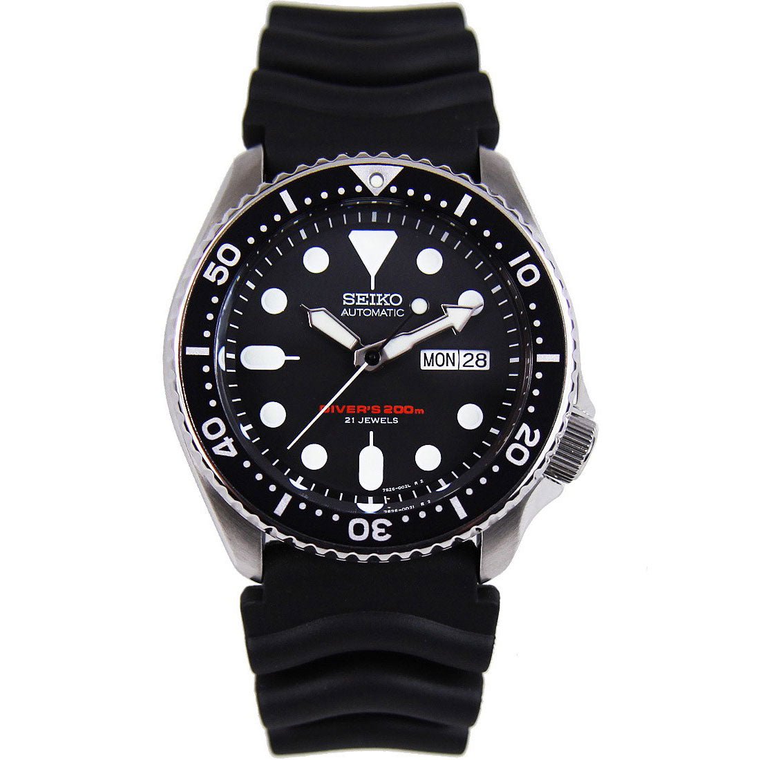 Seiko SKX007K1 SKX007 SKX007K Automatic Black Dial Rubber Strap Divers Watch -Seiko