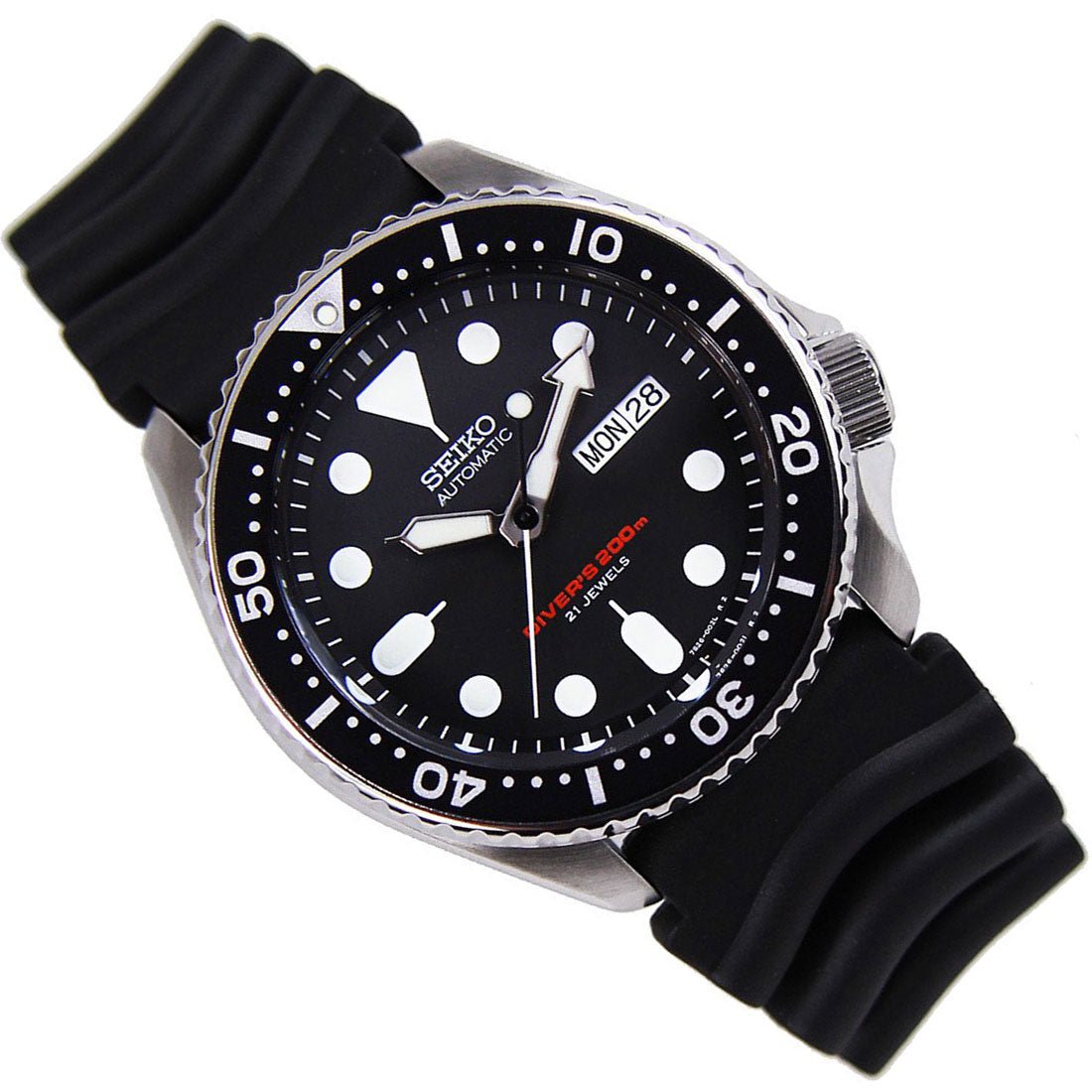 Seiko SKX007K1 SKX007 SKX007K Automatic Black Dial Rubber Strap Divers Watch -Seiko