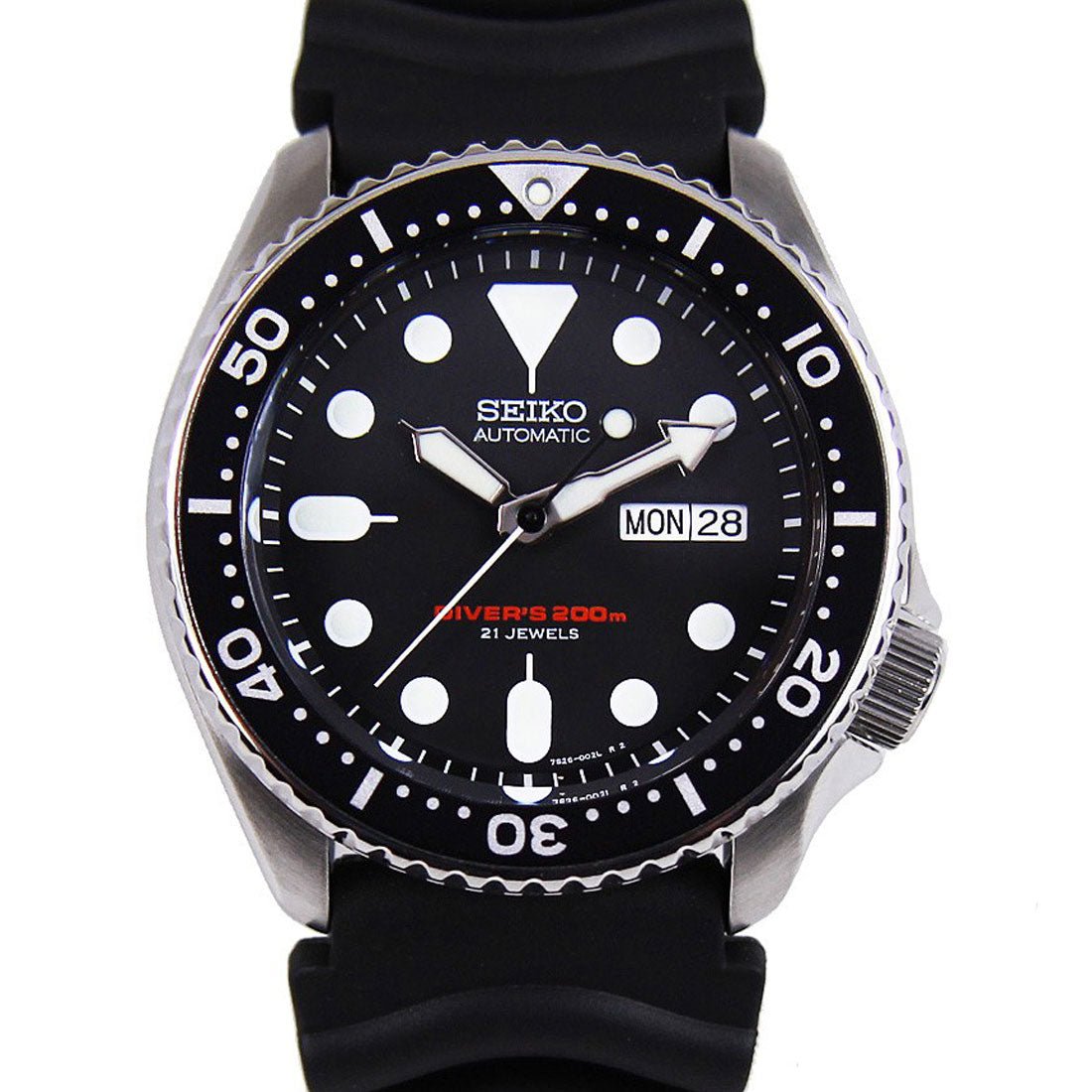 Seiko SKX007K1 SKX007 SKX007K Automatic Black Dial Rubber Strap Divers Watch -Seiko