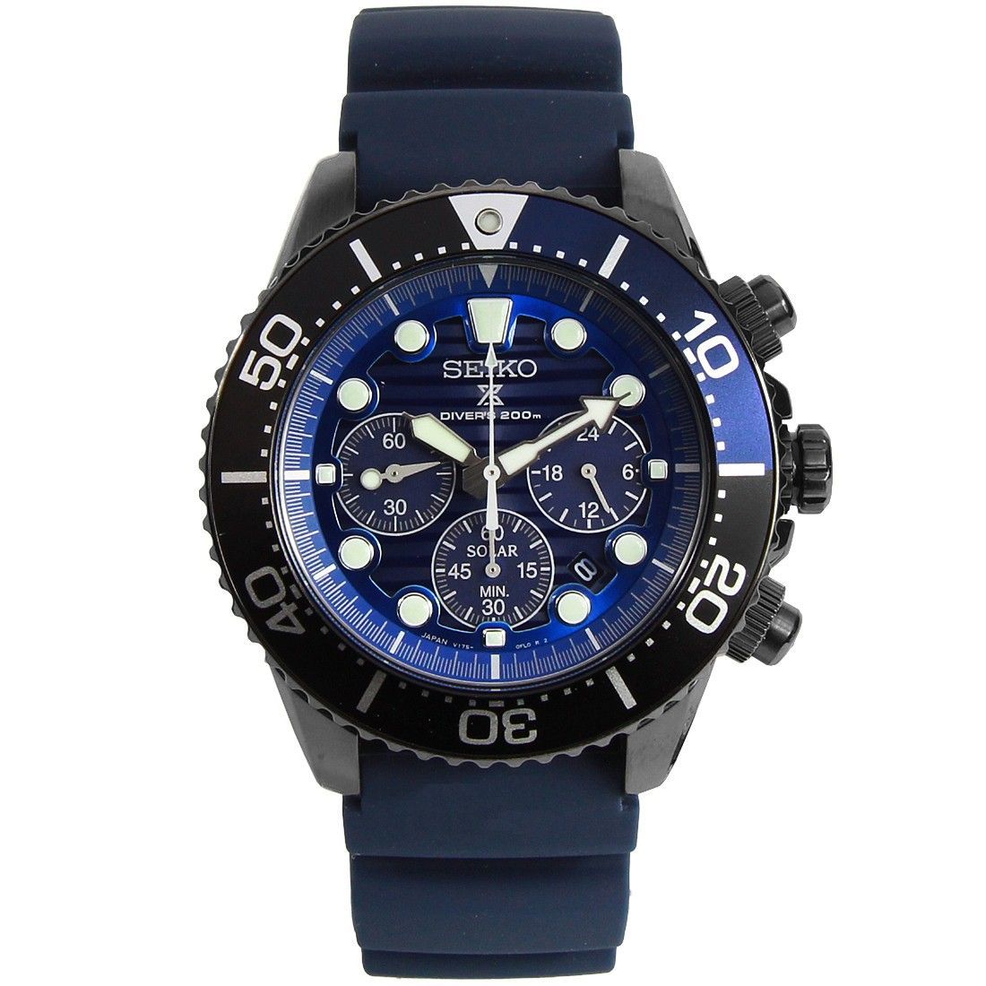 Seiko Solar Prospex SBDL057 Blue Rubber Chronograph Diving Watch -Seiko