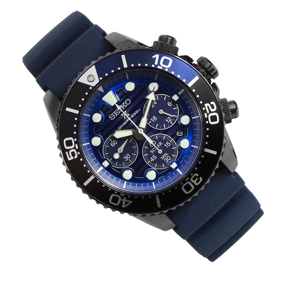 Seiko Solar Prospex SBDL057 Blue Rubber Chronograph Diving Watch -Seiko