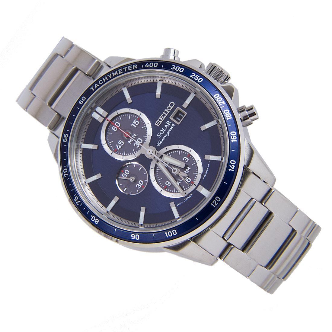 Seiko Solar SSC431P1 SSC431 Blue Dial Chronograph Alarm Watch -Seiko