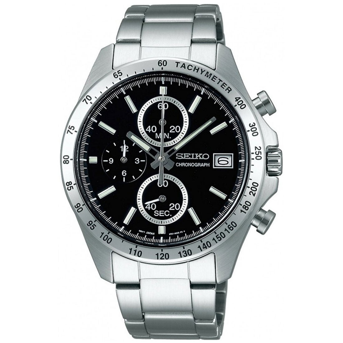 Seiko Spirit JDM Selection Chronograph SBTR005 Black Dial Quartz Stainless Steel Watch -Seiko