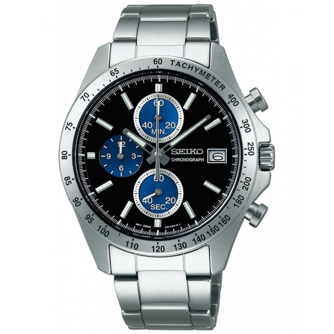 Seiko Spirit SBTR003 JDM Selection Black Blue Dial Chronograph Quartz Stainless Steel Watch -Seiko
