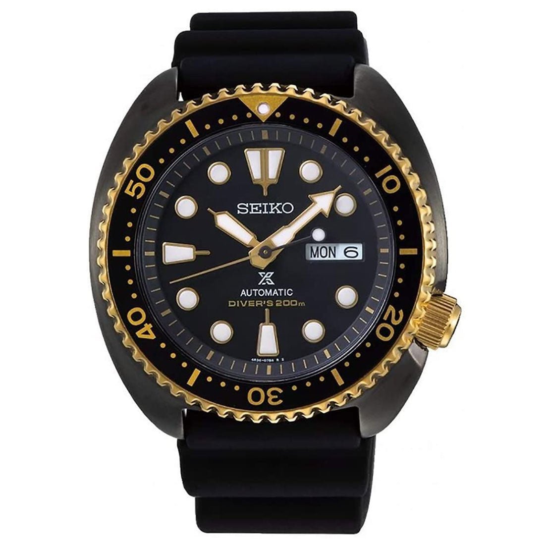 Seiko SRPD46 SRPD46K1 SRPD46K Black Gold Turtle Diving Prospex Watch -Seiko