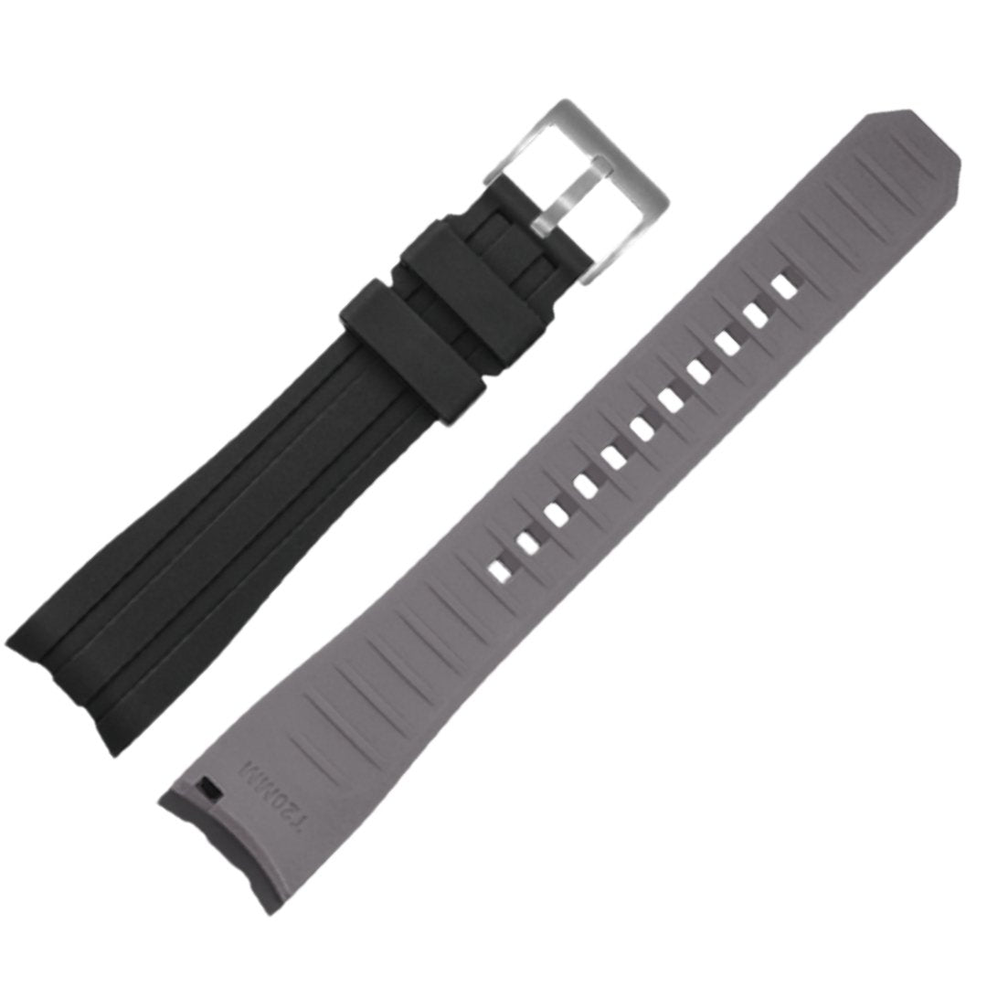 Ames Silicone Quick-Release Curved Lug End Strap Black Grey (Silver Pin Buckle) -StrapSeeker