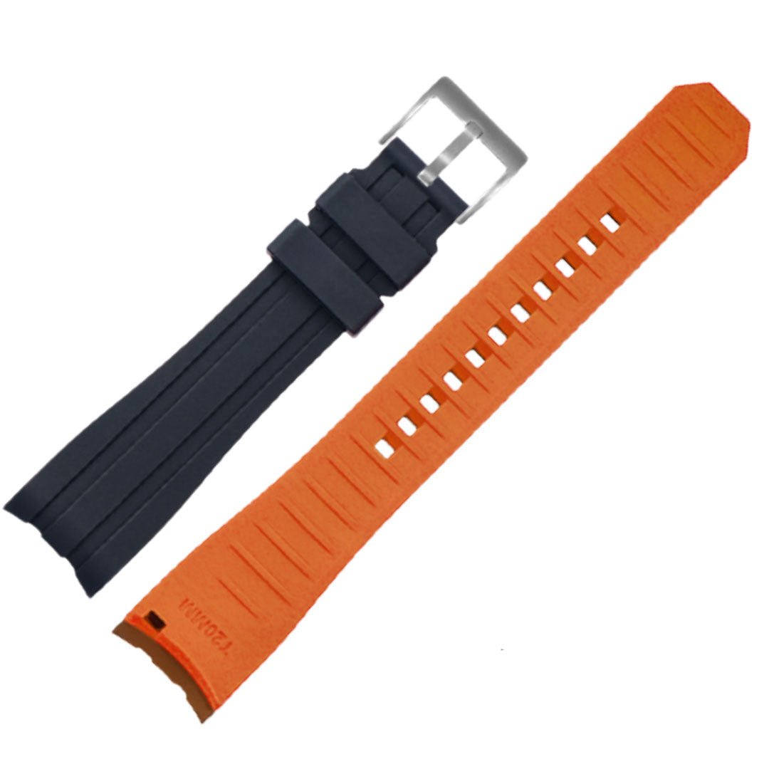 Ames Silicone Quick-Release Curved Lug End Strap Black Orange (Silver Pin Buckle) -StrapSeeker