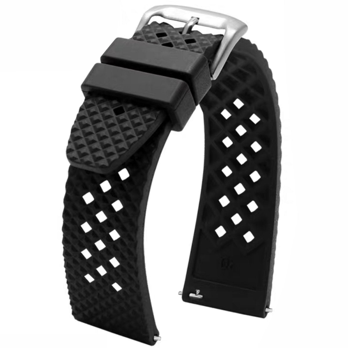 Carlton Perforated Quick-Release Rally FKM Rubber Strap Black -StrapSeeker