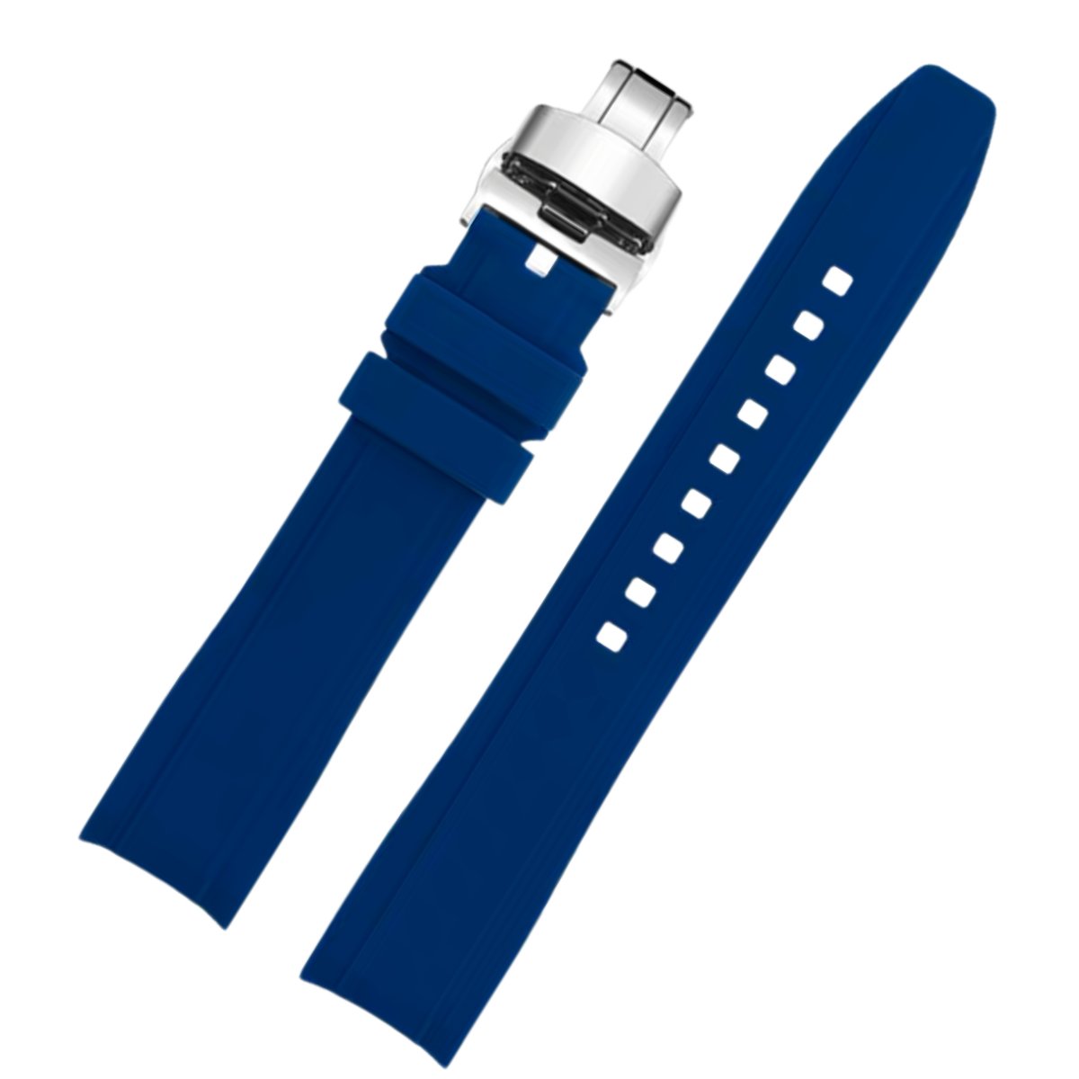 Dexter Silicone Curved Lug End Strap Blue (Silver Deployment Clasp) (Rolex Replacement) -StrapSeeker