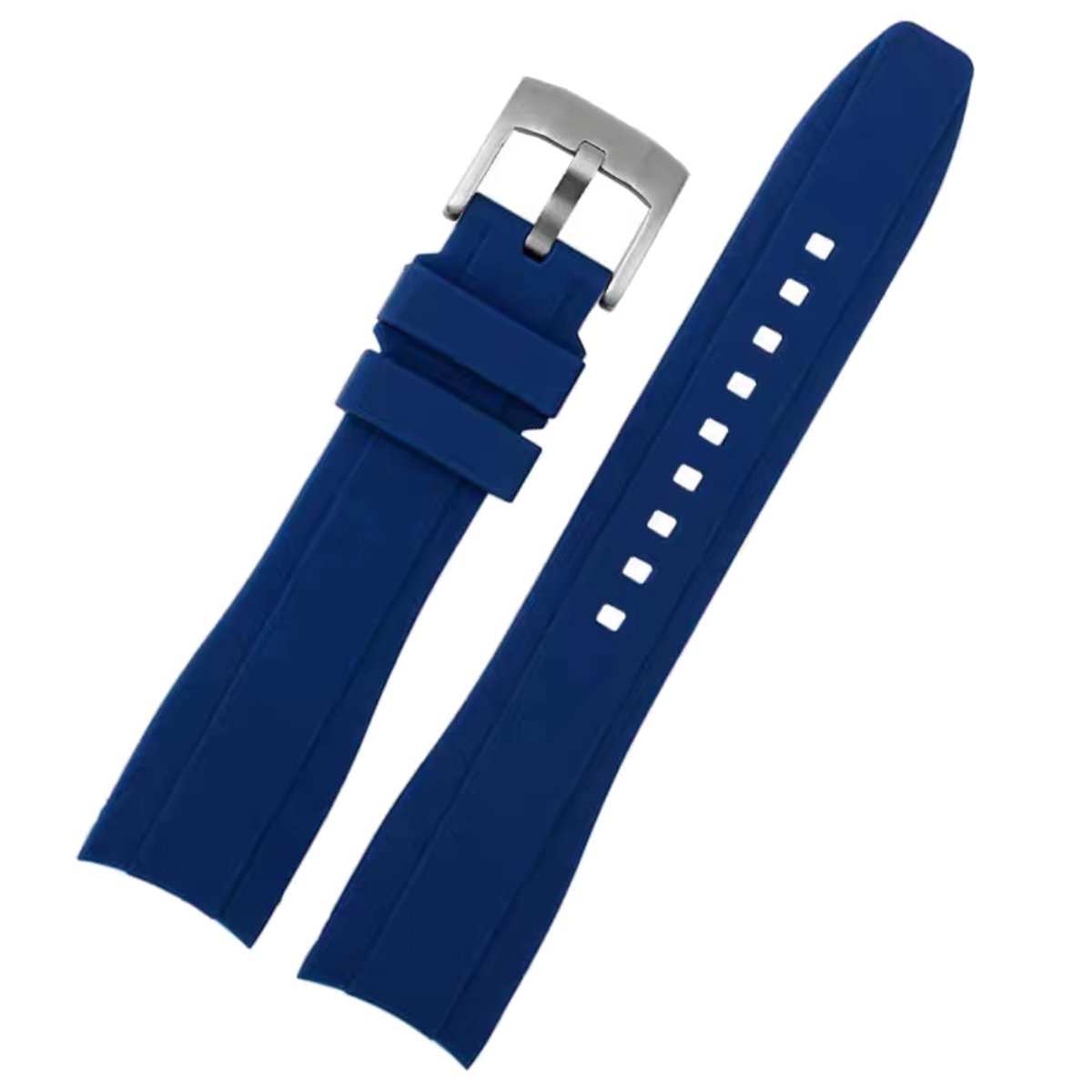 Dexter Silicone Curved Lug End Strap Blue Silver Pin Buckle (Rolex Replacement) -StrapSeeker