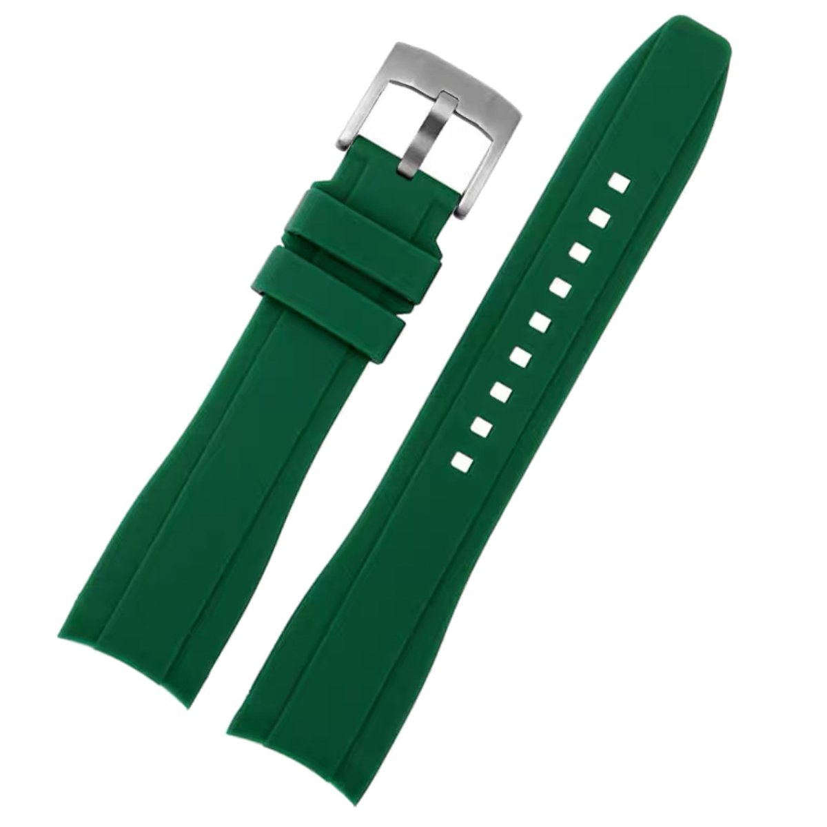Dexter Silicone Curved Lug End Strap Green Silver Pin Buckle (Rolex Replacement) -StrapSeeker
