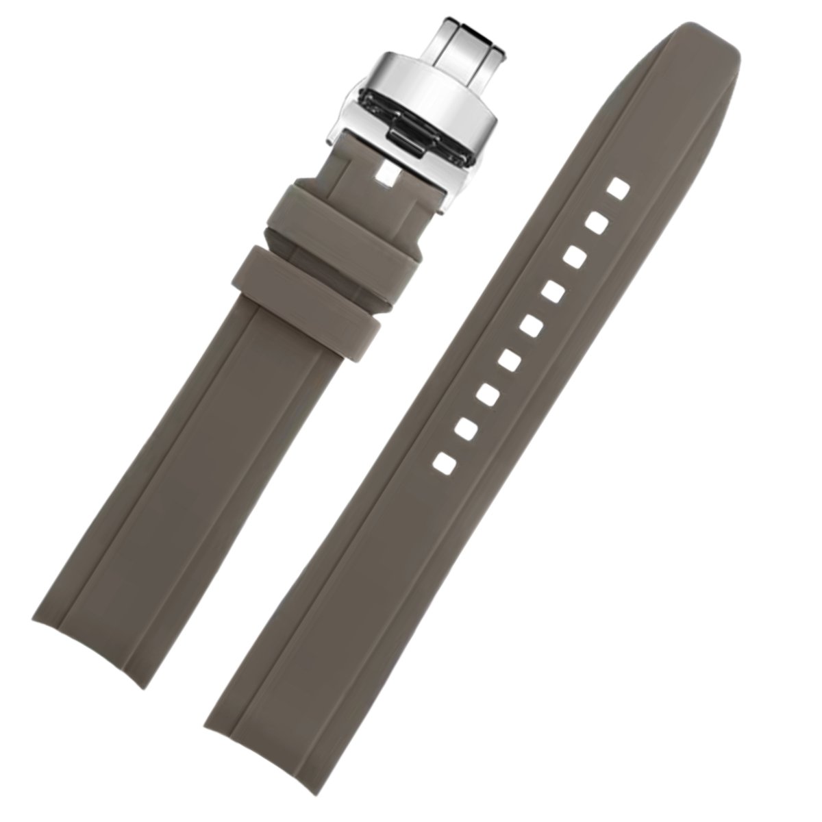 Dexter Silicone Curved Lug End Strap Grey (Silver Deployment Clasp) (Rolex Replacement) -StrapSeeker