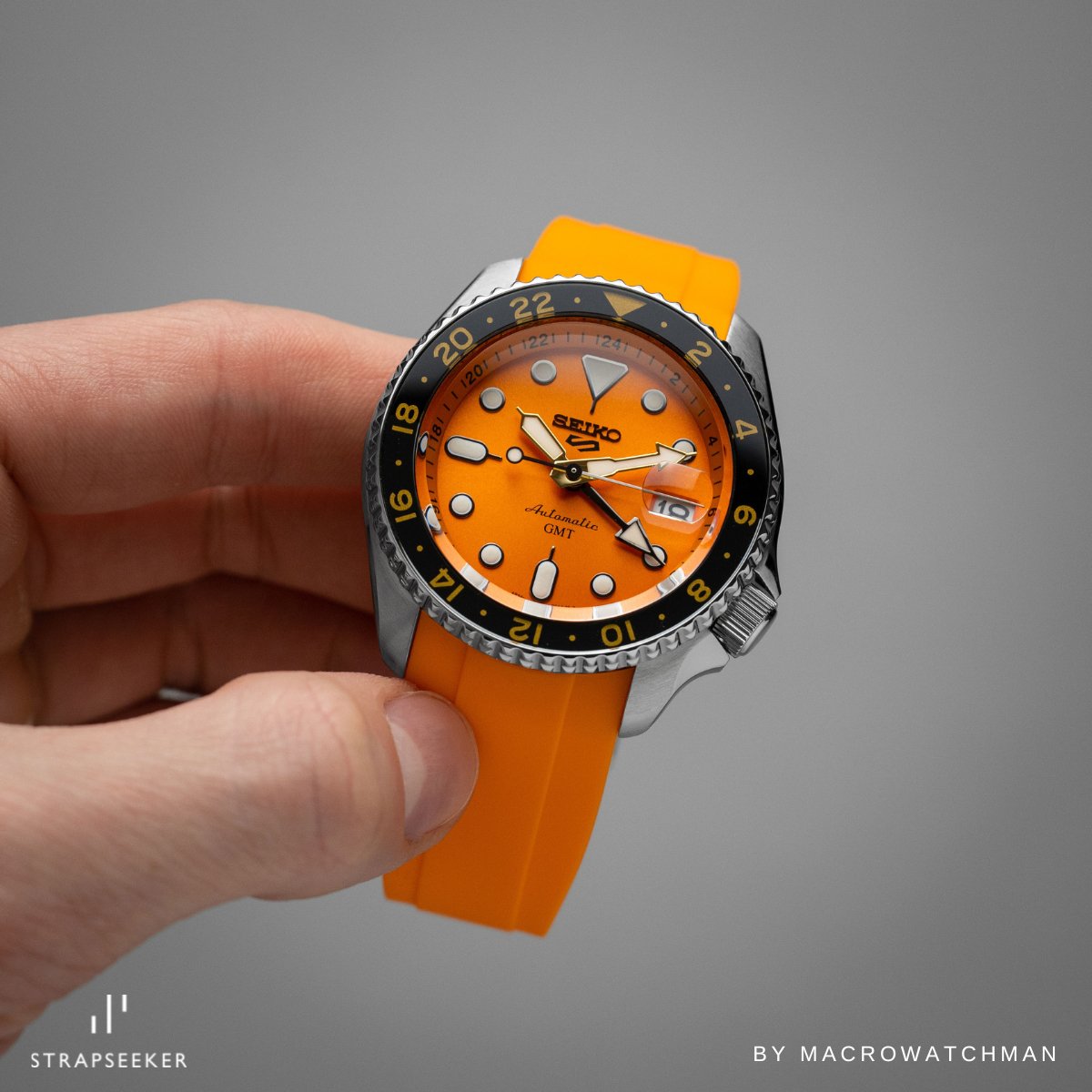 Dexter Silicone Curved Lug End Strap Orange (Silver Deployment Clasp) (Rolex Replacement) -StrapSeeker