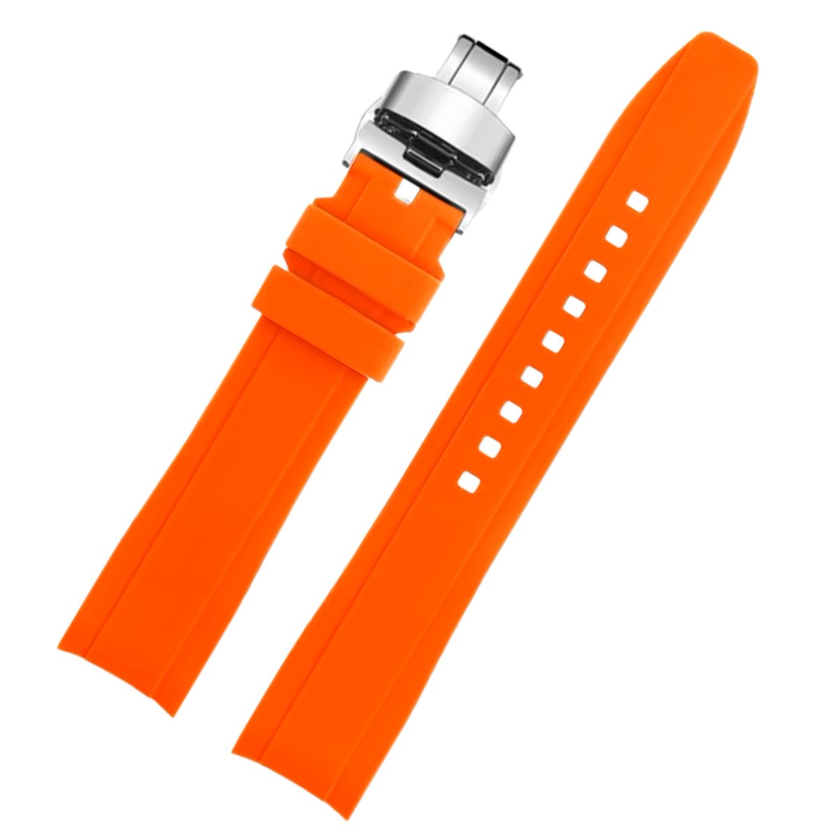 Dexter Silicone Curved Lug End Strap Orange (Silver Deployment Clasp) (Rolex Replacement) -StrapSeeker