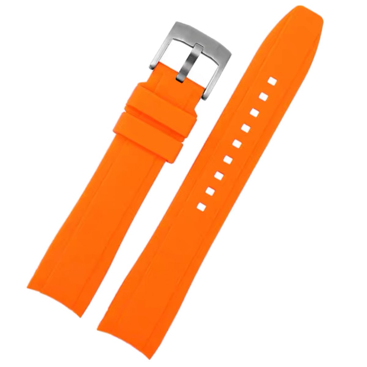 Dexter Silicone Curved Lug End Strap Orange Silver Pin Buckle (Rolex Replacement) -StrapSeeker