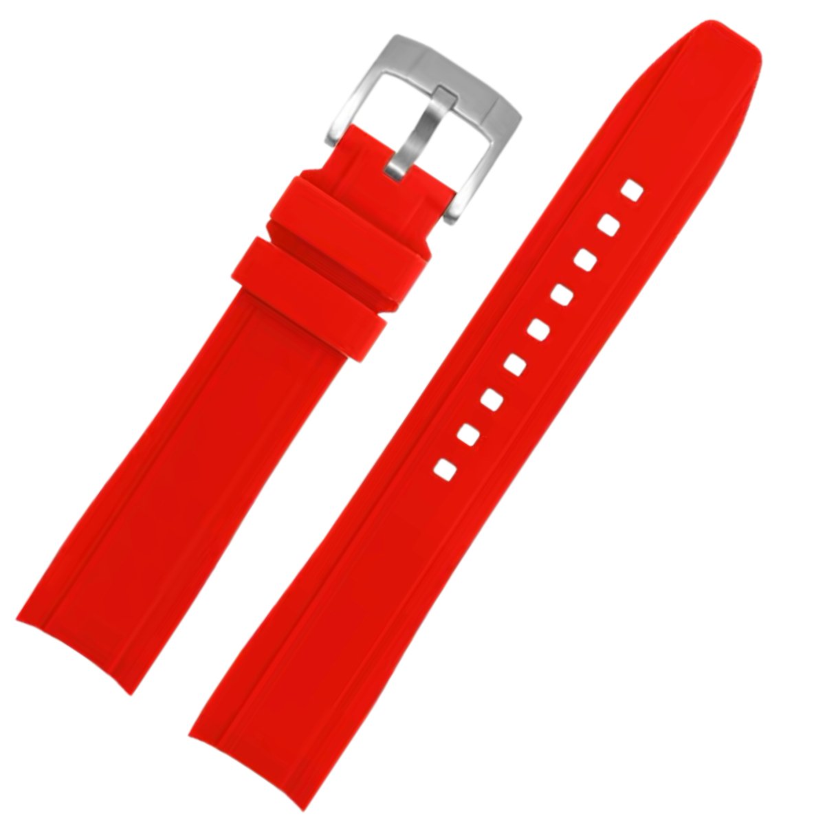 Dexter Silicone Curved Lug End Strap Red Silver Pin Buckle (Rolex Replacement) -StrapSeeker