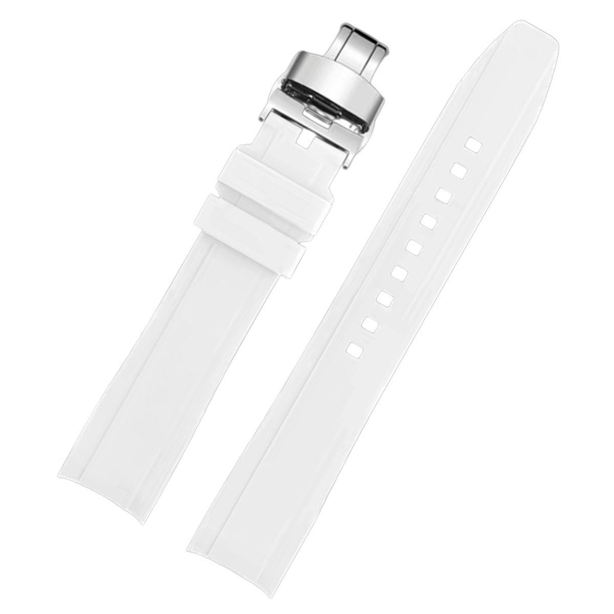 Dexter Silicone Curved Lug End Strap White (Silver Deployment Clasp) (Rolex Replacement) -StrapSeeker