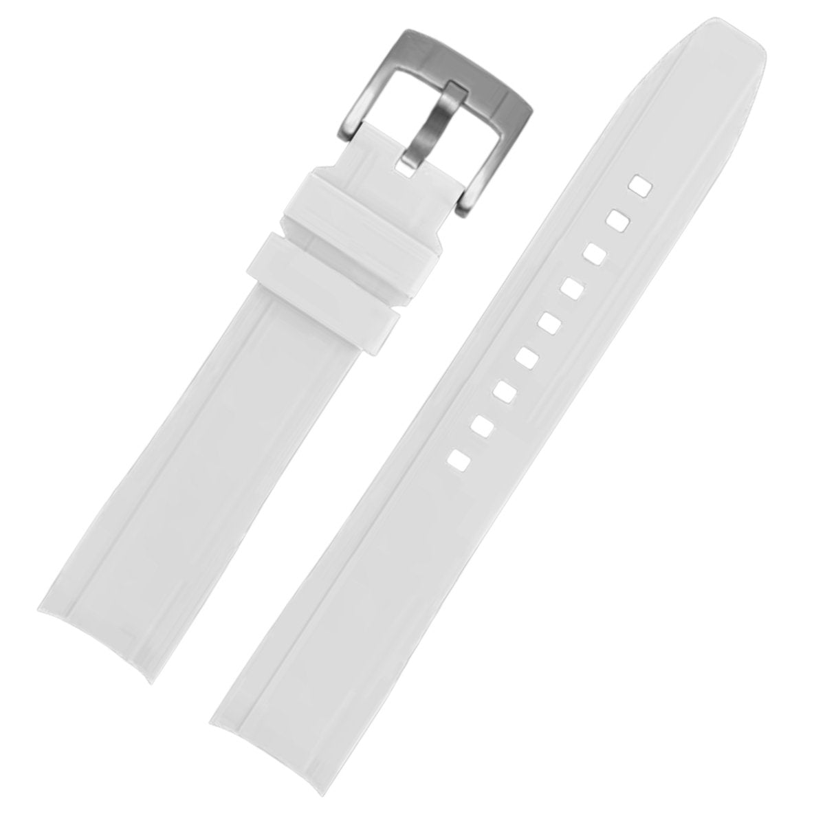 Dexter Silicone Curved Lug End Strap White Silver Pin Buckle (Rolex Replacement) -StrapSeeker