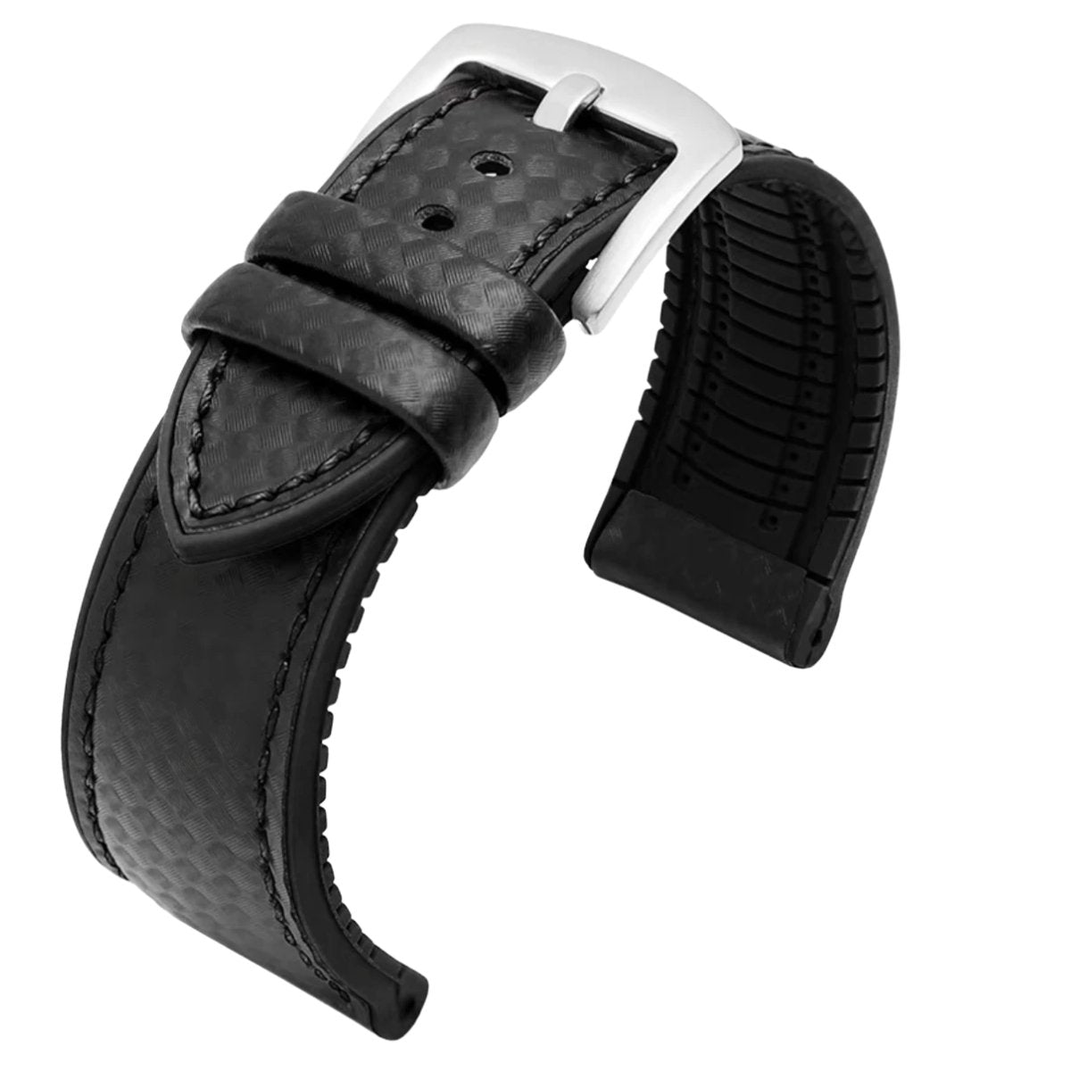 Ezra Leather Rubber Performance Hybrid Strap Black -StrapSeeker