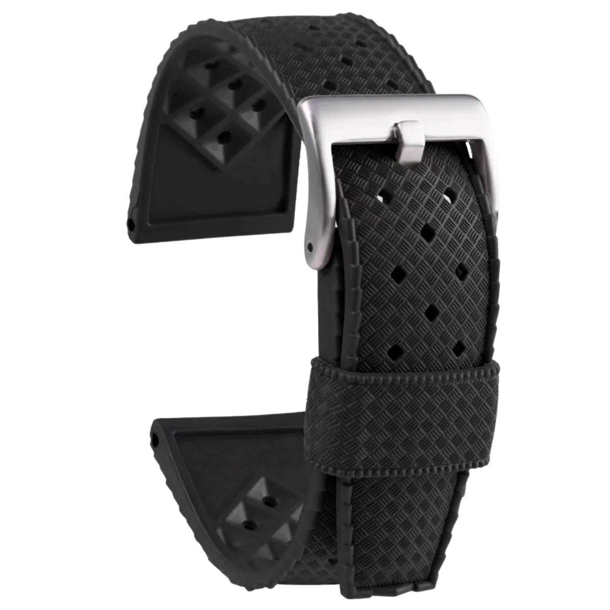 Graham Perforated Vintage Tropical Rally Rubber Strap Black -StrapSeeker