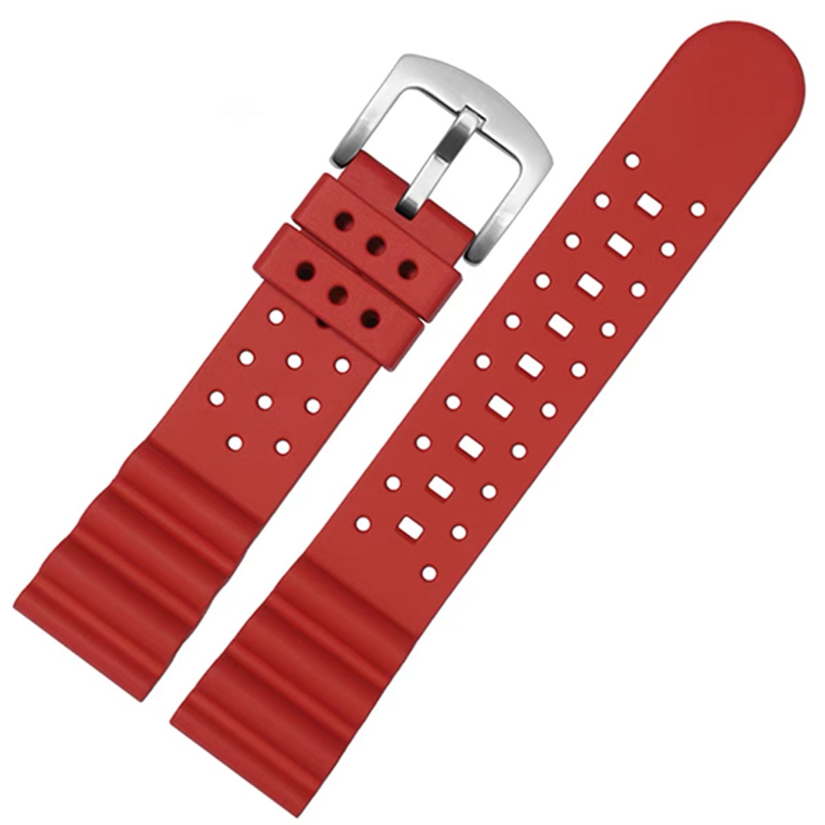 Laser Dice Quick-Release FKM Rubber Strap Red Silver Pin Buckle -StrapSeeker