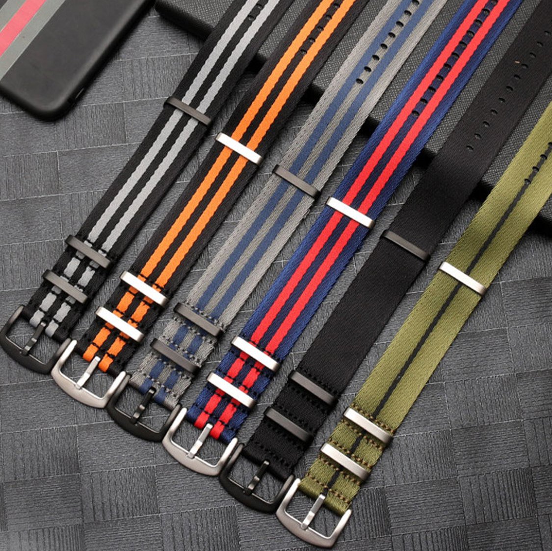 Seatbelt Ballistic Nylon Strap Black with Blue Stripe -StrapSeeker