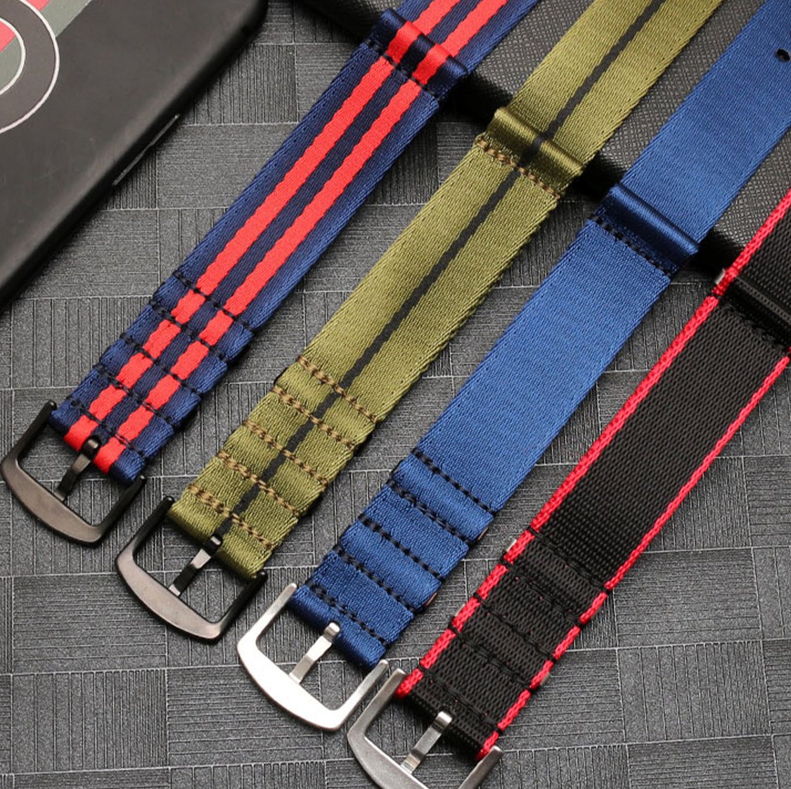 Seatbelt Ballistic Nylon Strap Black with Blue Stripe -StrapSeeker