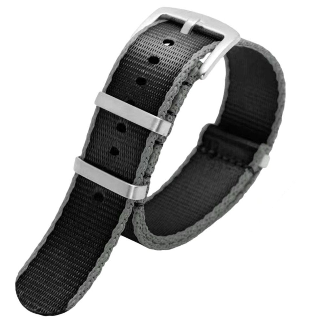 Seatbelt Ballistic Nylon Strap Black with Grey Edge -StrapSeeker