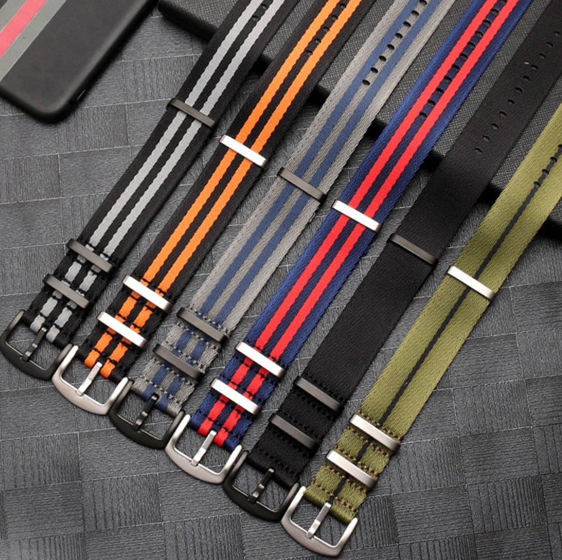 Seatbelt Ballistic Nylon Strap Black with Grey Edge -StrapSeeker