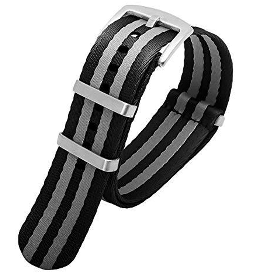 Seatbelt Ballistic Nylon Strap Black with Grey Stripe (James Bond) -StrapSeeker