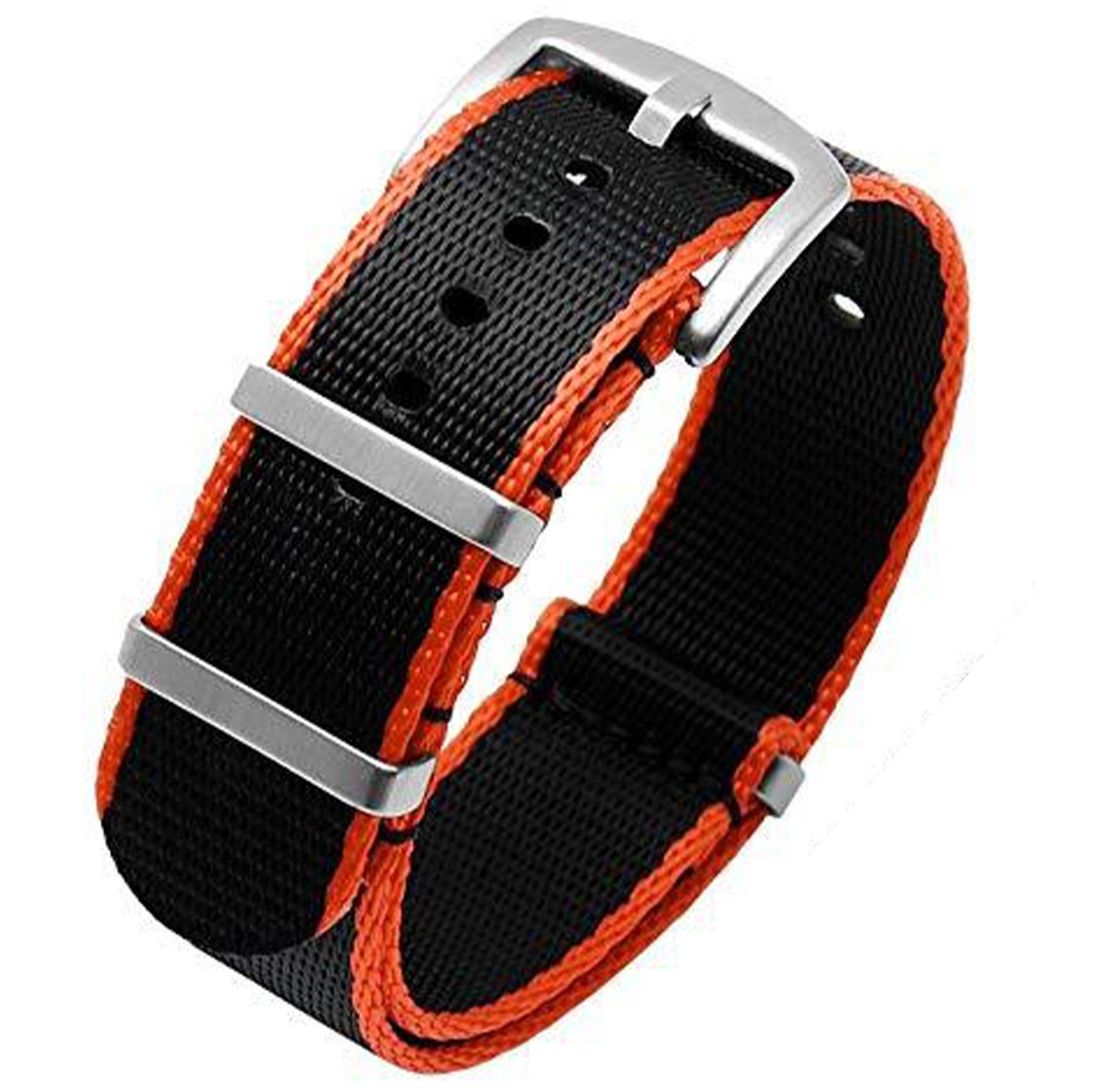 Seatbelt Ballistic Nylon Strap Black With Orange Edge -StrapSeeker