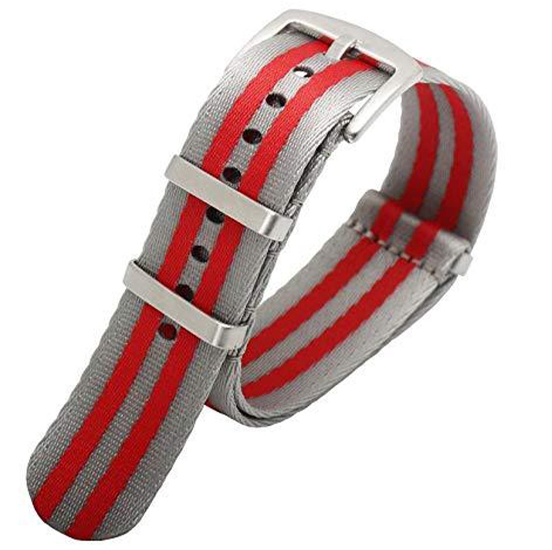 Seatbelt Ballistic Nylon Strap Grey with Red Stripe -StrapSeeker
