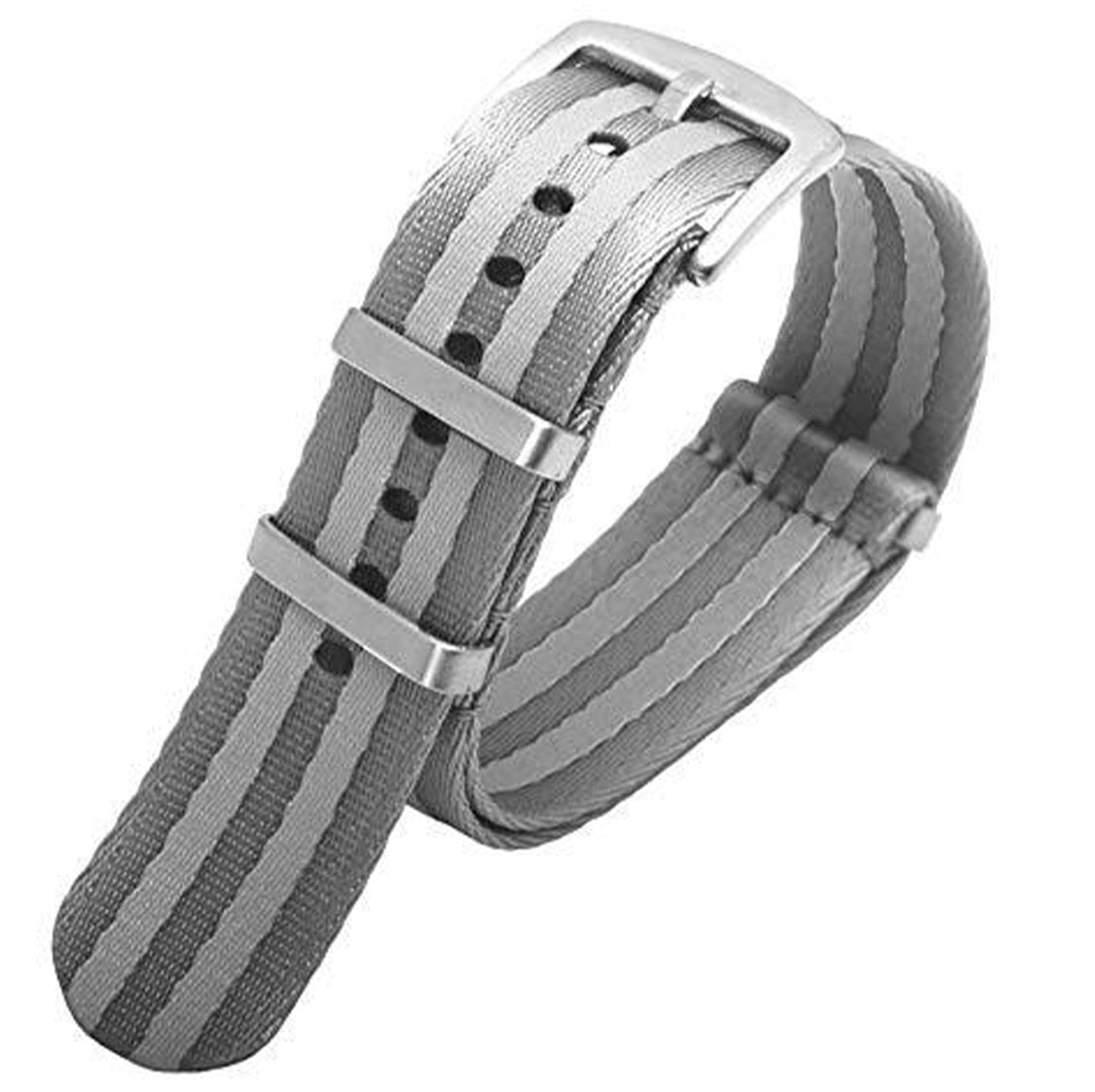 Seatbelt Ballistic Nylon Strap Grey with Silver Stripe -StrapSeeker