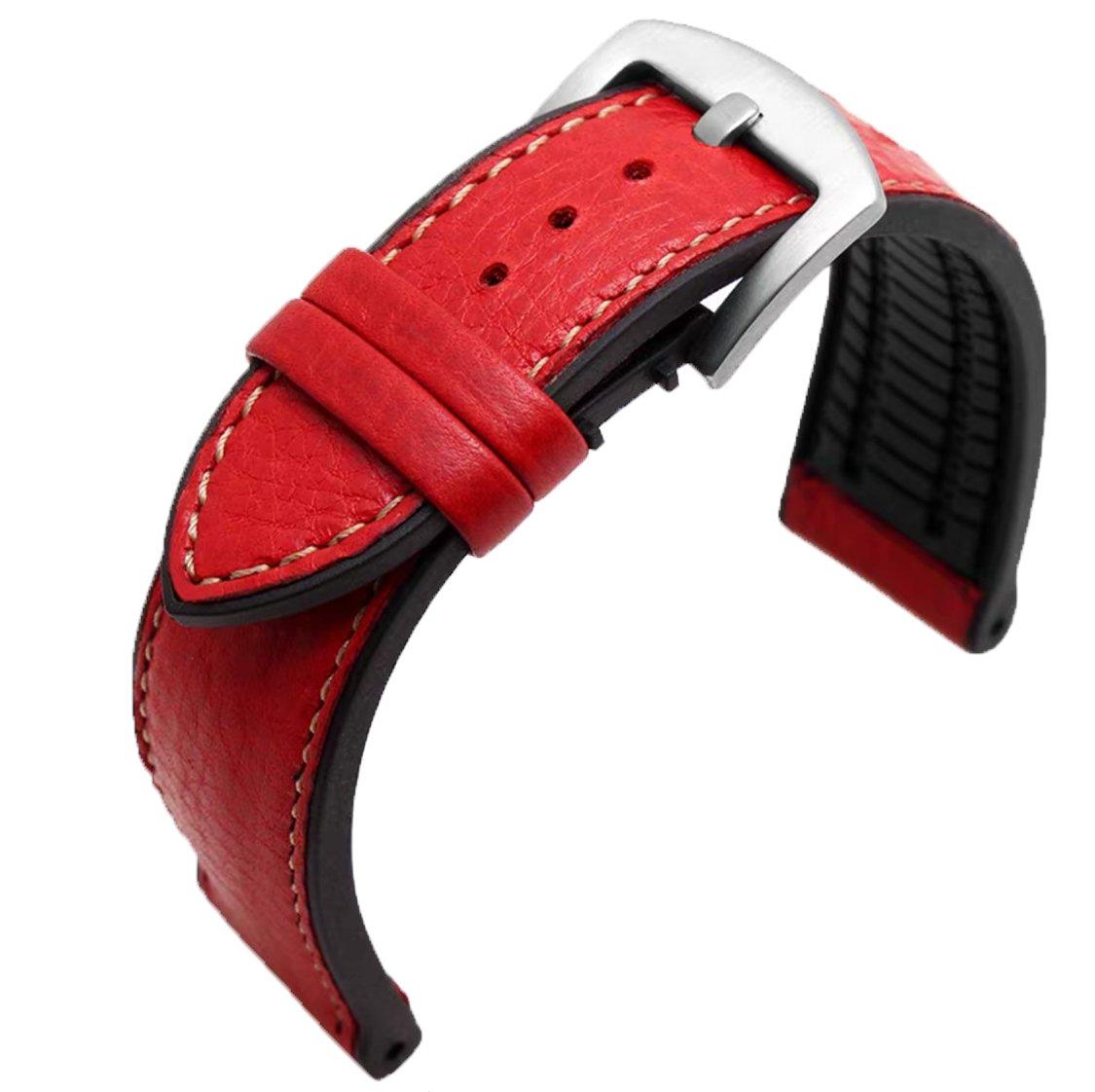 Watts Premium Italian Calf Leather Rubber Hybrid Performance Strap Red -StrapSeeker